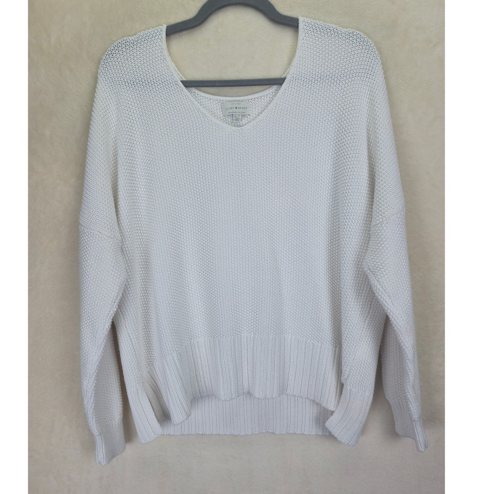 Lucky Brand V-Neck Cable Knit Womens Sweater‎ XL Pullover Beach Minimalist Boho